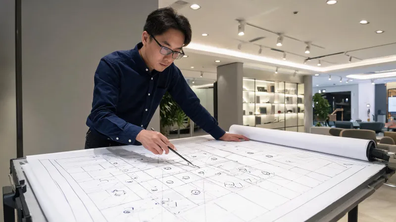 Lighting designer reviewing commercial illumination